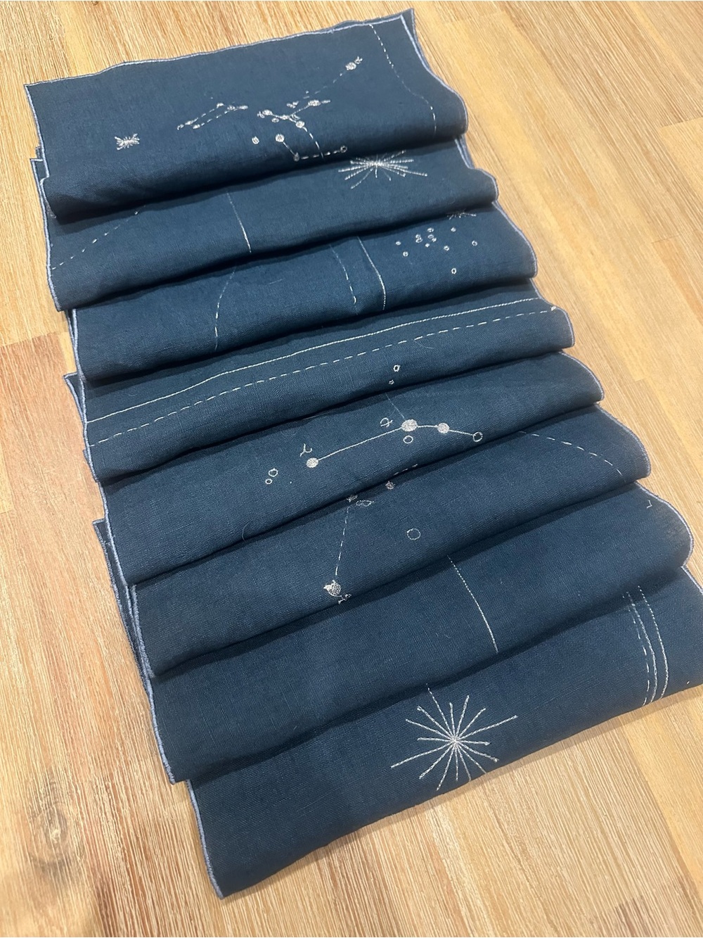 Set of 8 Celestial Constellation Cloth Napkins 10x10 Navy Blue Silver Embroidery